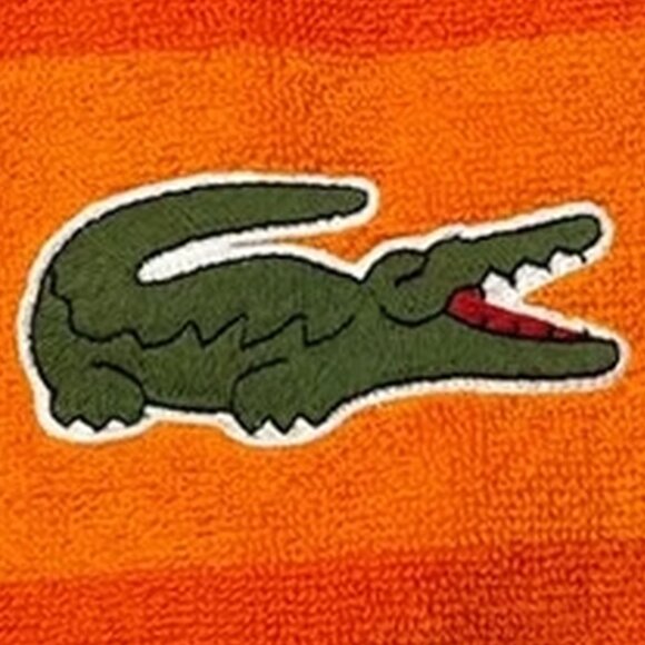 LACOSTE Orange Big Crocodile Bath Towel Measures 30" x 52" - Picture 3 of 3